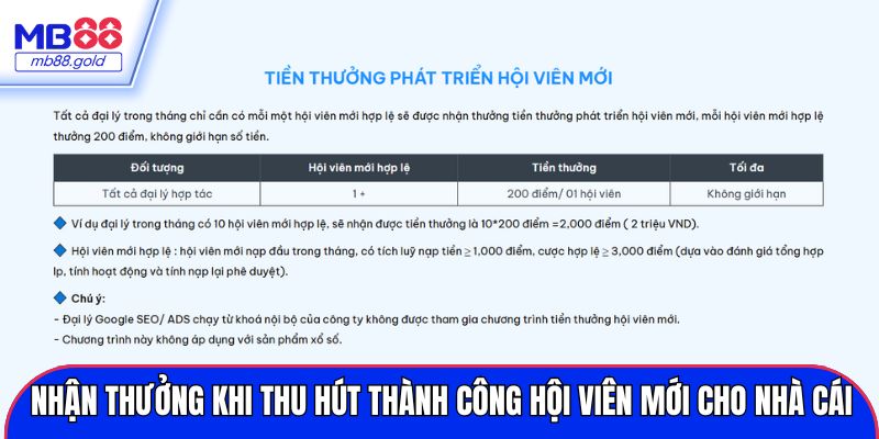 Nhận thưởng khi thu hút thành công hội viên mới cho nhà cái